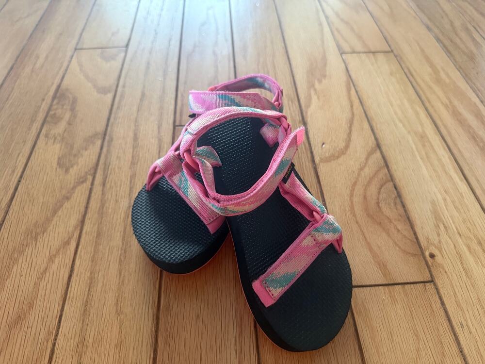 Reach): Teva Kids Midform Universal Sandals Size 1 Pink Orange Tie Dye Platform